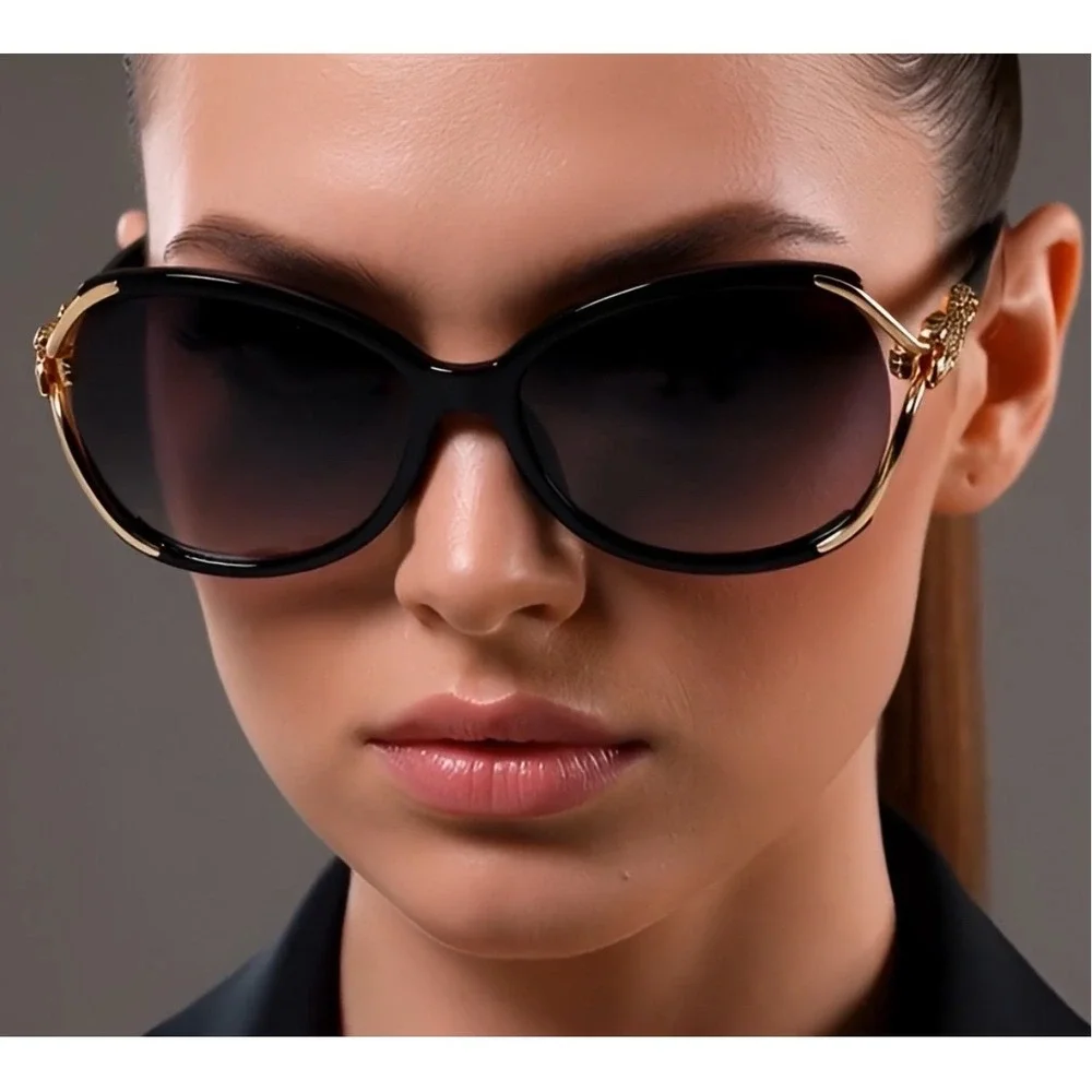 Oversized Sunglasses Women‎ Black Gold UV Protection Outoor Street Wear Female